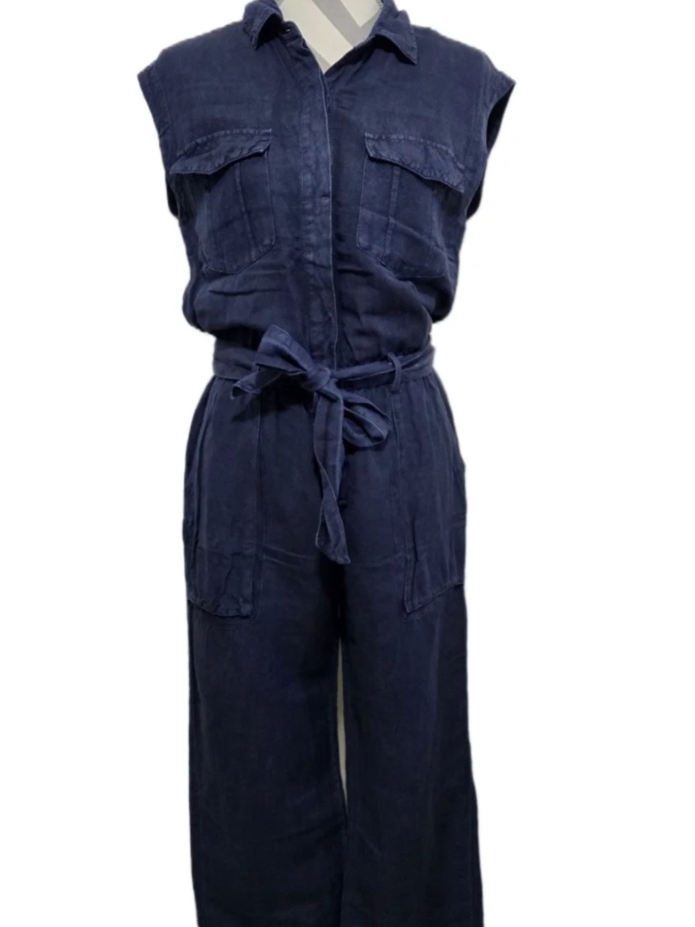 Young Fabulous & Broke Navy Linen Blend Sleeveless Utility Jumpsuit Size L